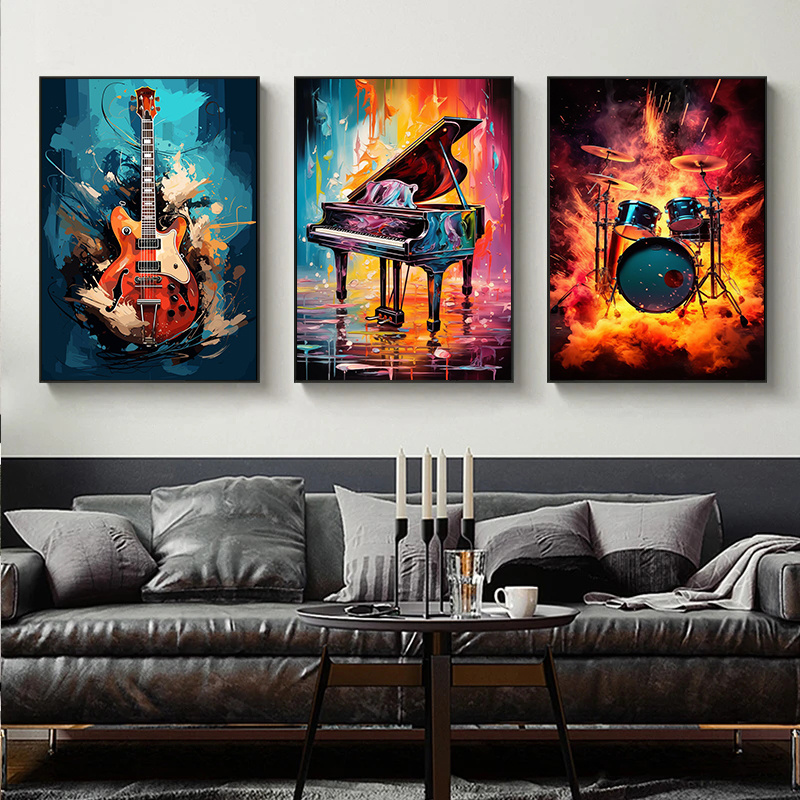 Frameless Abstract Colorful Ar - Picture Of Musical Instrument ulasan dan harga